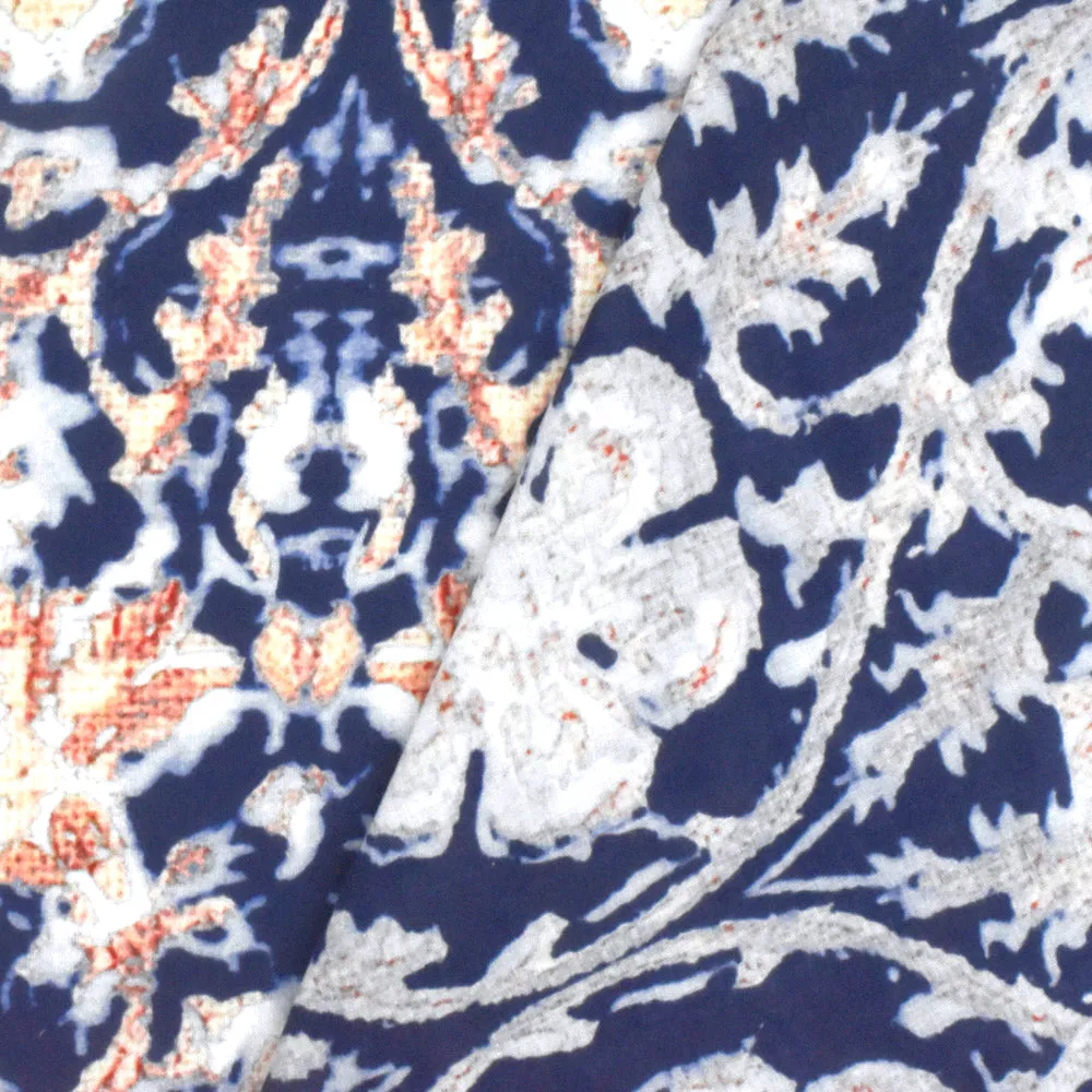 Blue-Beige-Multi Famous Designer Baroque Floral Printed Cotton Lawn Fabric