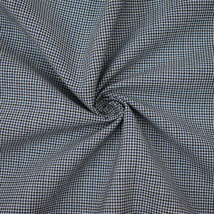 White-Blue-Black Poly-Wool Micro Houndstooth Woven Shirting Fabric